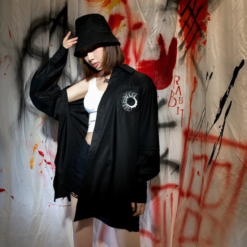 

New Men Women Streetwear Shirt Style Jacket Men's Zipper Long Sleeve High Street Hip Hop Embroidered Casual Loose Shirt