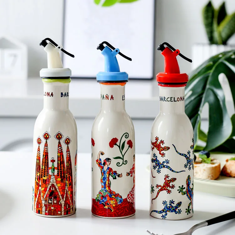 

Creative Ceramic Leak-Proof Kitchen Vinegar Oil Olive Dispenser Bottle Soy Sauce Vinegar Seasoning Can Tank Kitchen Tool LA166
