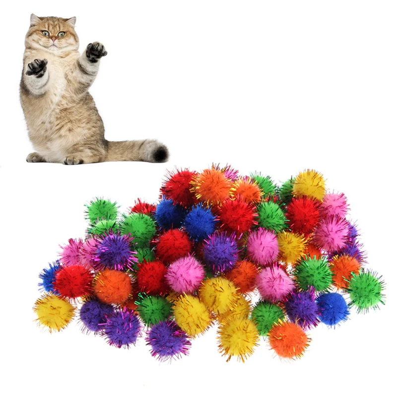100 PCS Colorful Mini Sparky Glitter Tinsel Balls Small Pom Ball For Cat Toys | Игрушки и хобби