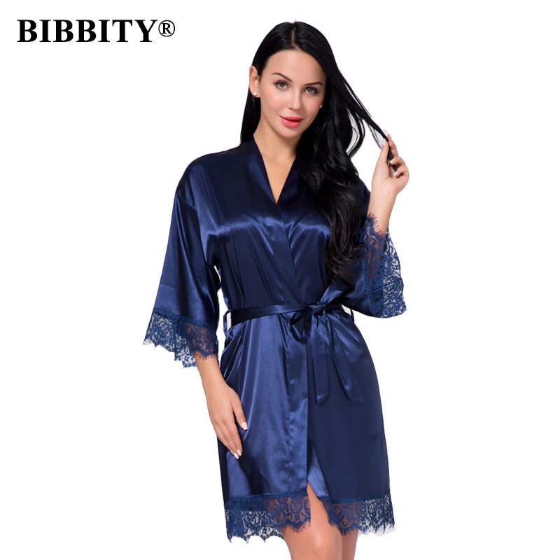 Сексуальное платье подружки невесты короткий атласный халат кружевное кимоно