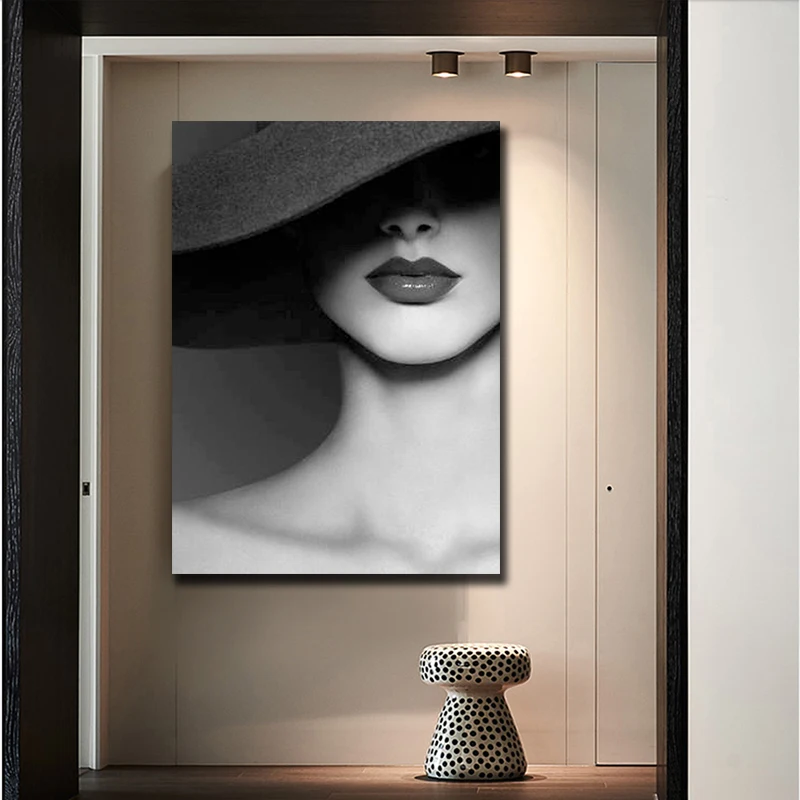 Черный и белый женские губы картина маслом Современные печатные холсты плакатов