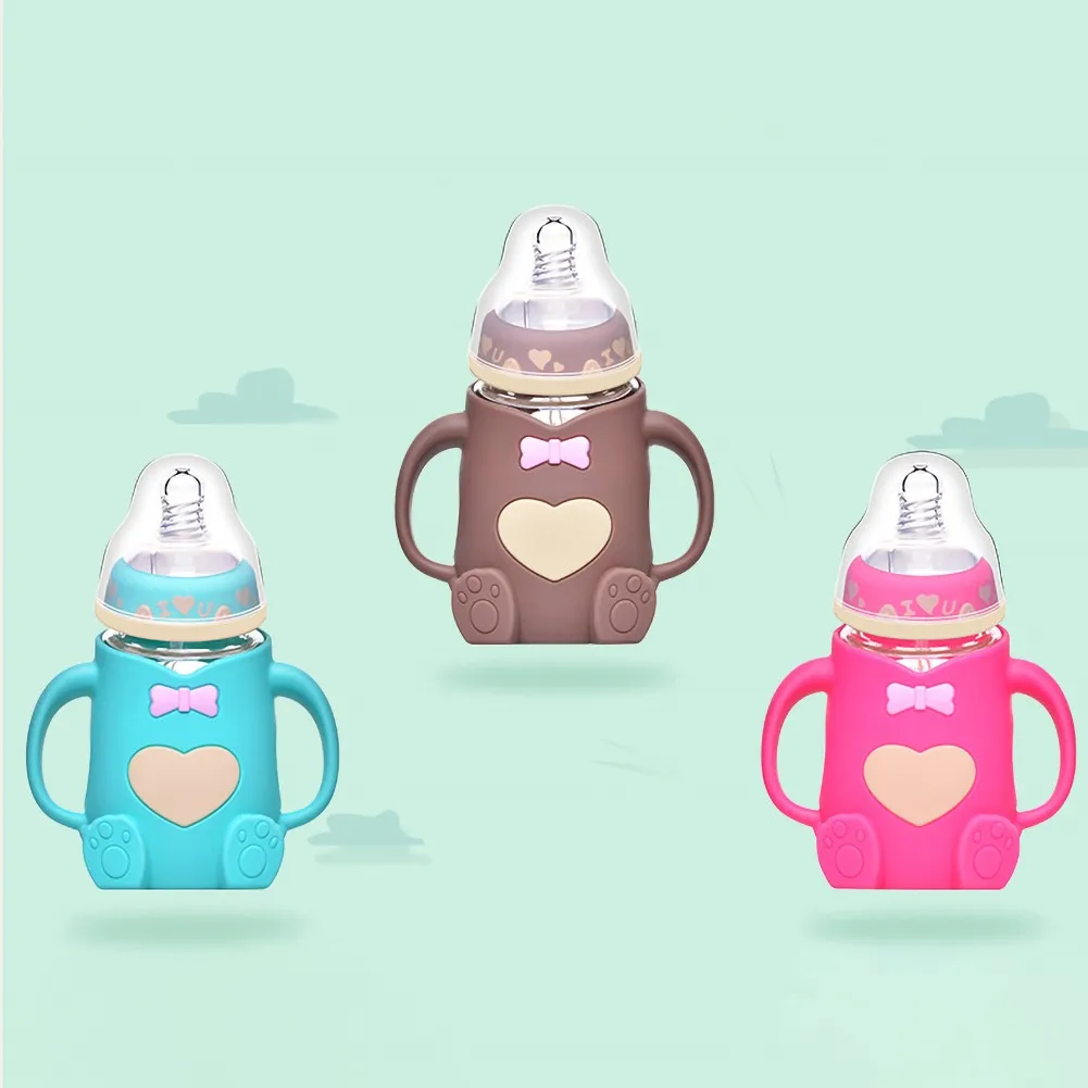 

Baby bottles Drinking Cup Feeding Bottle Hot Infant Baby Cute Feeding Glass Bottle Safe Silicone Milk Bottle Drink Training