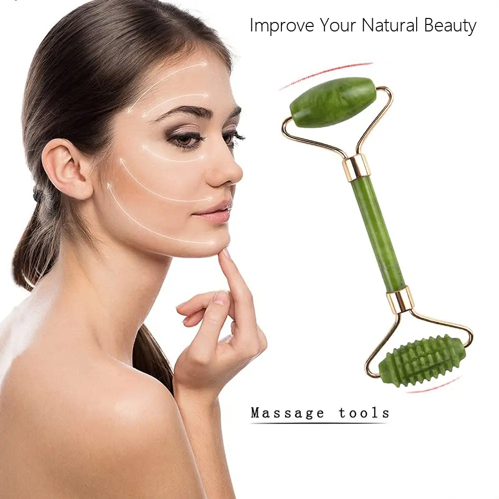 Ролик для массажа лица с двойными насадками из нефрита |