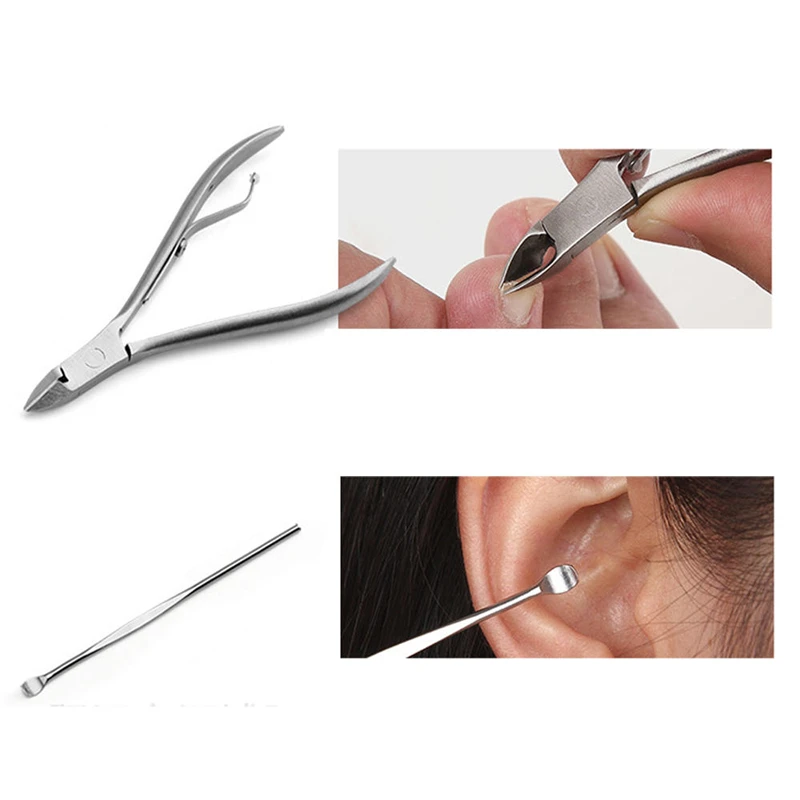 

16Pcs Steel Nail Tool Spoon Clipper Manicure Device Tool Nail Clippers Scissors Suit Set Kits Manicure Tools