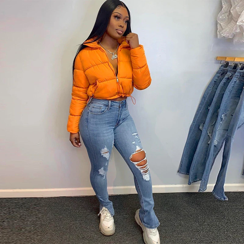 

Winter long-sleeved short cardigan Stand-up collar Windproof and cold-proof Ladies coat Solid color Ladies cotton coat