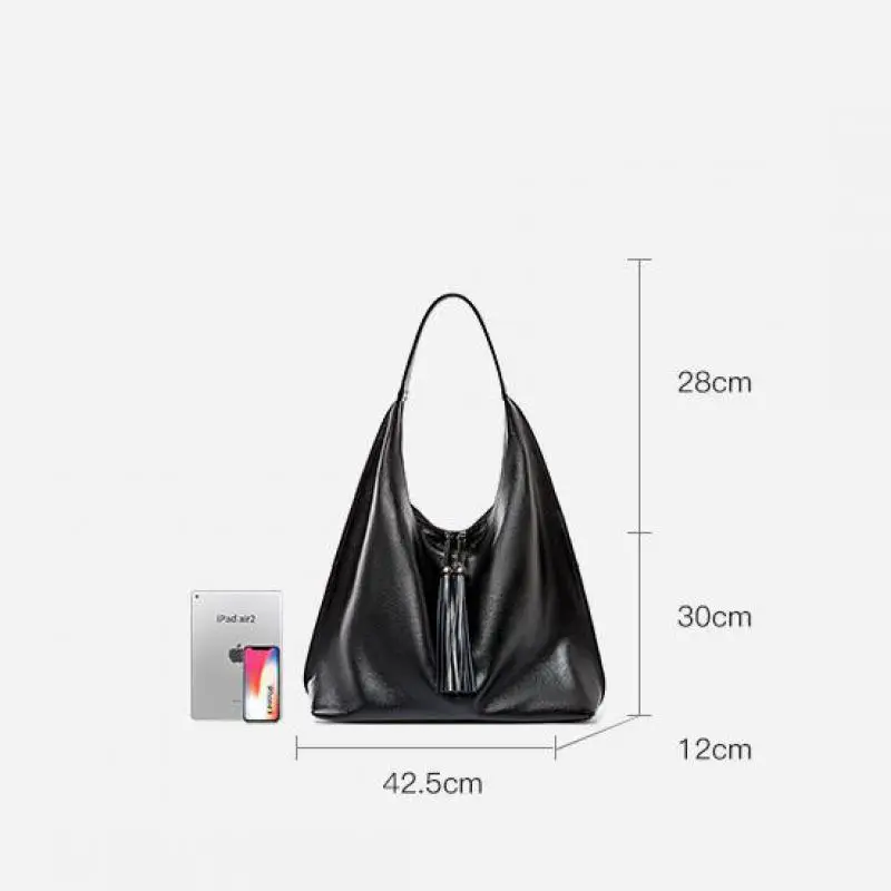 

Johnature Fashion Tassel Women Bag 2021 New First Layer Cow Leather Shoulder Bags Leisure Large Capacity Soft Cowhide Handbag