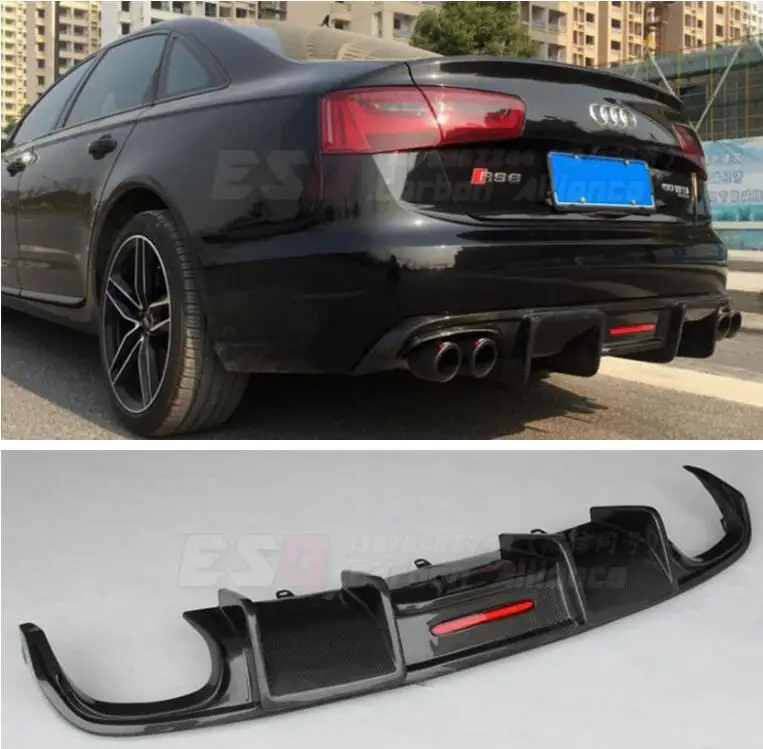 

REAL CARBON FIBER REAR BUMPER TRUNK LIP SPOILER DIFFUSER For Audi A6 S6 SLINE RS6 C7 2012 2013 2014 2015 (With Light)