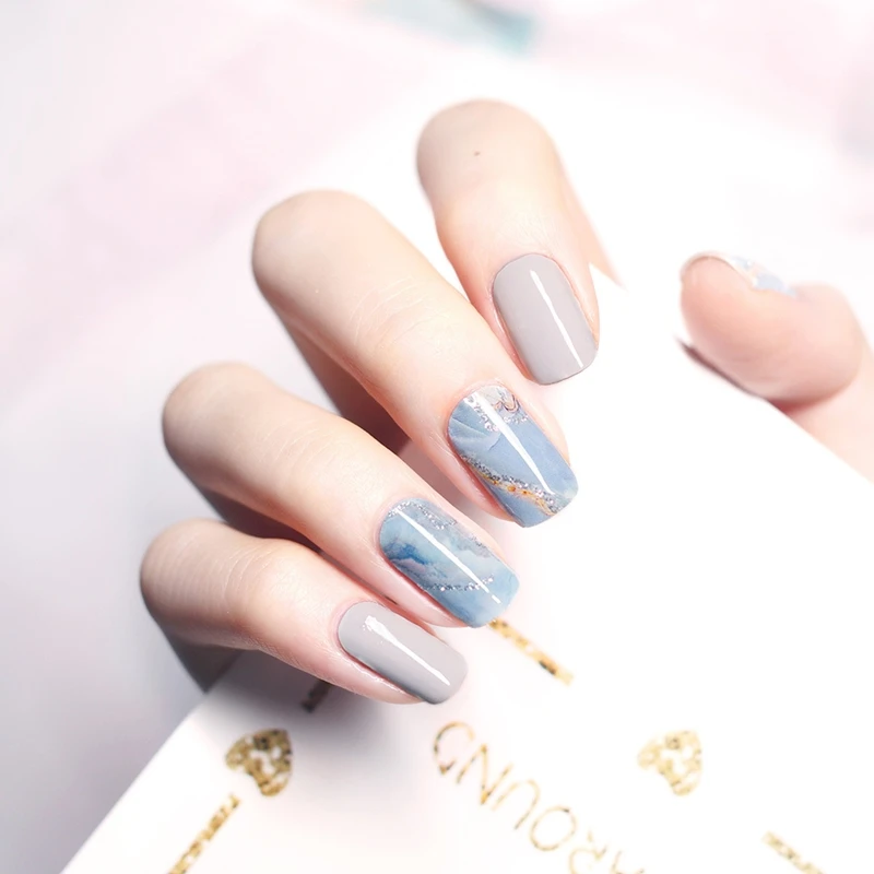 Синий и серый мраморный смешанный цвет 20 шт. наклейка для ногтей водостойкая