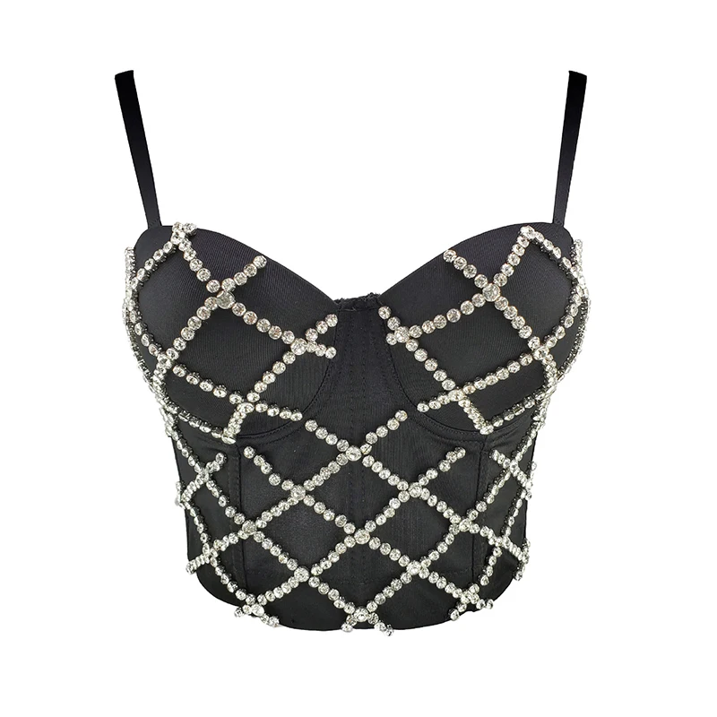 

Ellolace Rhinestone Bra Corset Top Party Shinny Waist Corset Sexy Bustier Steampunk Slimming Corset Tops To Wear Out Chunky