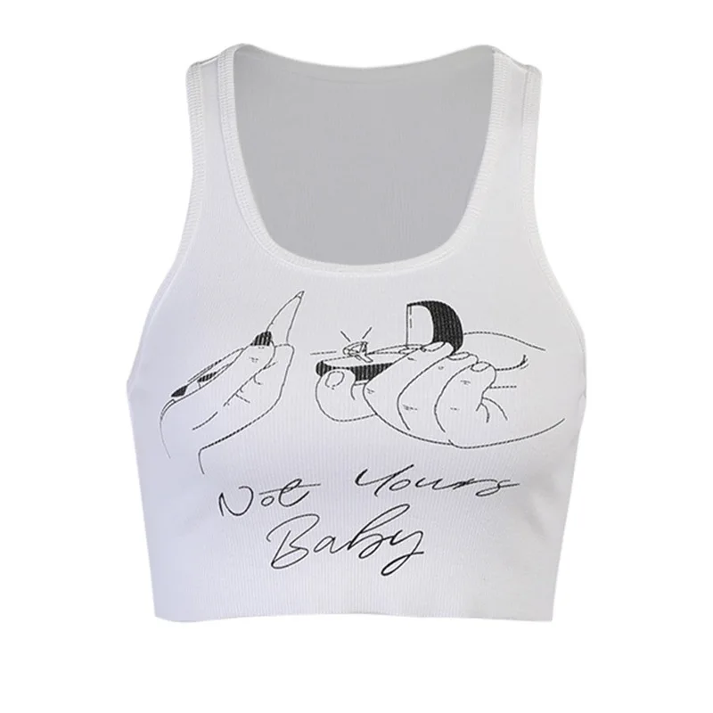 

2021 summer new slogan printing crop tops sexy off shoulder all-match slim fit tank top sleeveless fashion camis for women ins