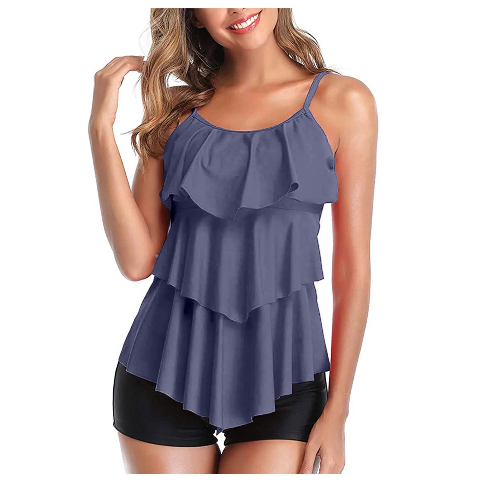 

High Waist Sexy Bikini Women 2 Piece Ruffle High Cut Top With Boyshorts Tankini Push Up Swimwear Ropa De Piscina Mujer