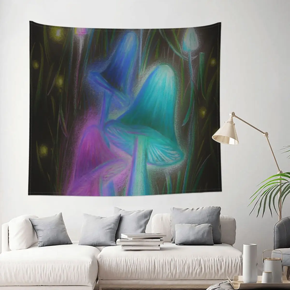 

Tapestry Fireflies And Psychadelic Mushrooms Trippy Decor Wall Room Home Decoration Hanging Bedroom Kawaii Cartom Style