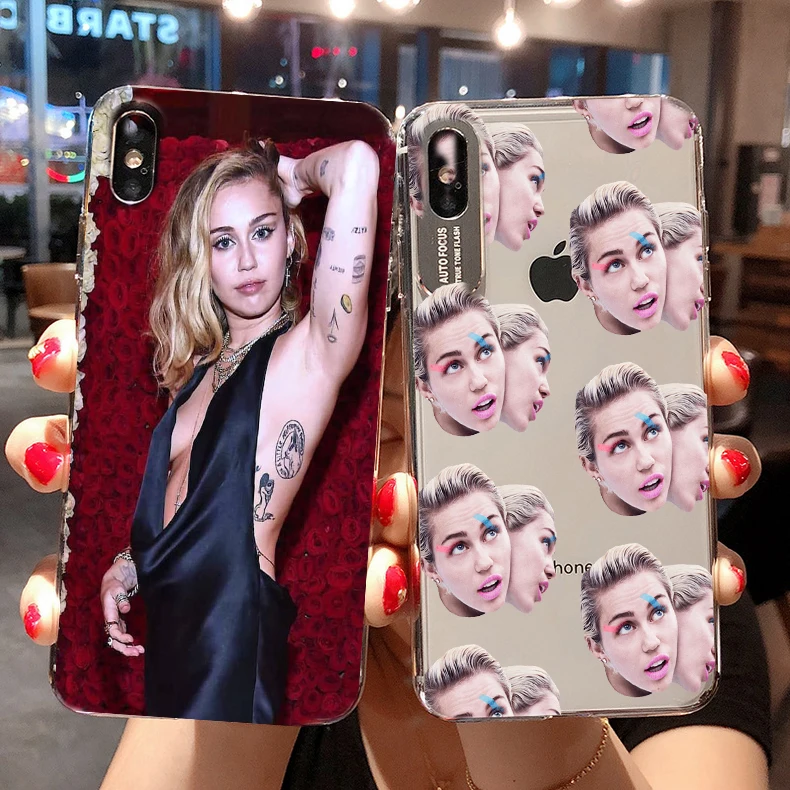 Модный прозрачный мягкий чехол Singer Miley Cyrus для iphone 8 7 6 plus X XS XR MAX 5 samsung Galaxy 9 10 coque shell |