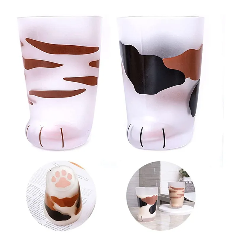 

Cat Paw Cup 300ml Milk Glass Cup Cute Cat Foot Claw Print Mug for Coffee Kids Couples Household Cups Valentine's Day Gift