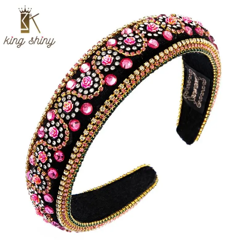 

Vintage Baroque Metal Flower Crystal Headband for Woman Luxurious Colorful Rhinestone Padded Hairband Woman Party Hair Accessory