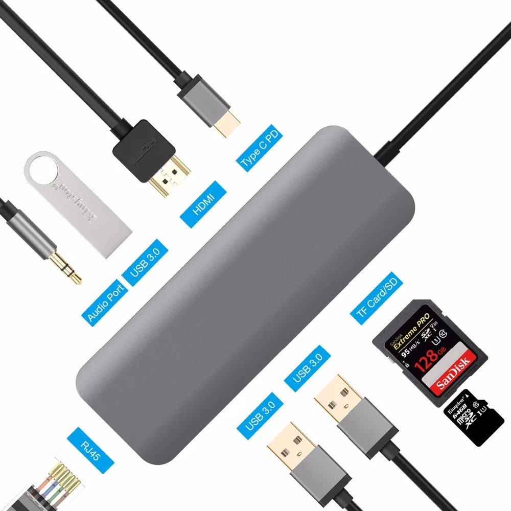YUNCLOUD USB адаптер C концентратор Тип с разъемами типа и DP к HDMI 4K @ 60 Гц совместимому VGA