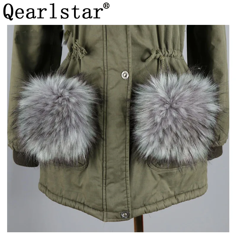 Qearlstar Женская куртка из искусственного лисьего меха енота карманное украшение