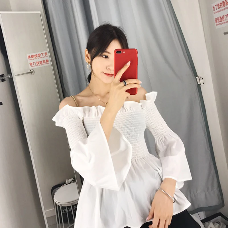 Летние Новые поступления женские блузы с расклешенными рукавами корейская мода