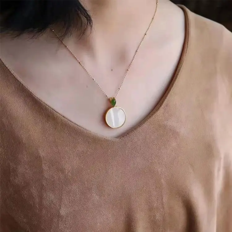 

Natural Hetian white jade Round Pendant Necklace Chinese style retro palace style light luxury unique women's Christmas gift