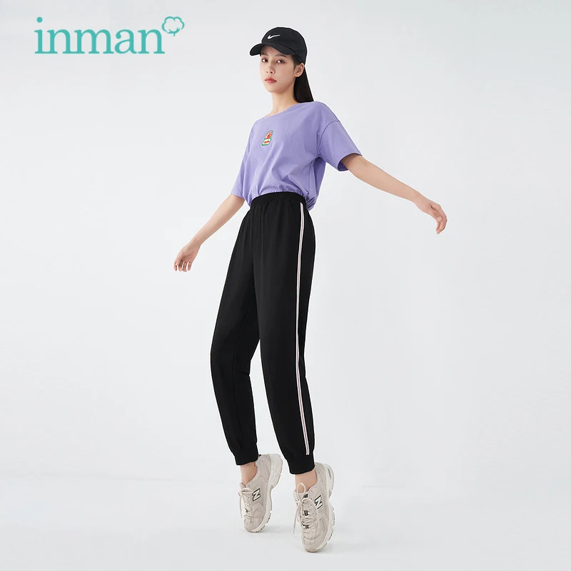 INMAN Sporty Style Jogger Jogging Deportivo Bottom Women Causal Style Stretchable Waist Contrast Line Seam Fit Pant