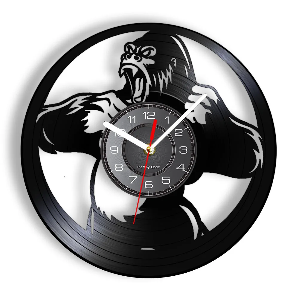 Chest-thumping Orangutan Laser Etched Vinyl Wall Clock Big Gorilla Ape Monkey Animal LED Lighting Wall Watch Carved Record Art
