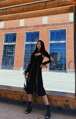 Летнее элегантное сексуальное готическое черное шикарное женское длинное