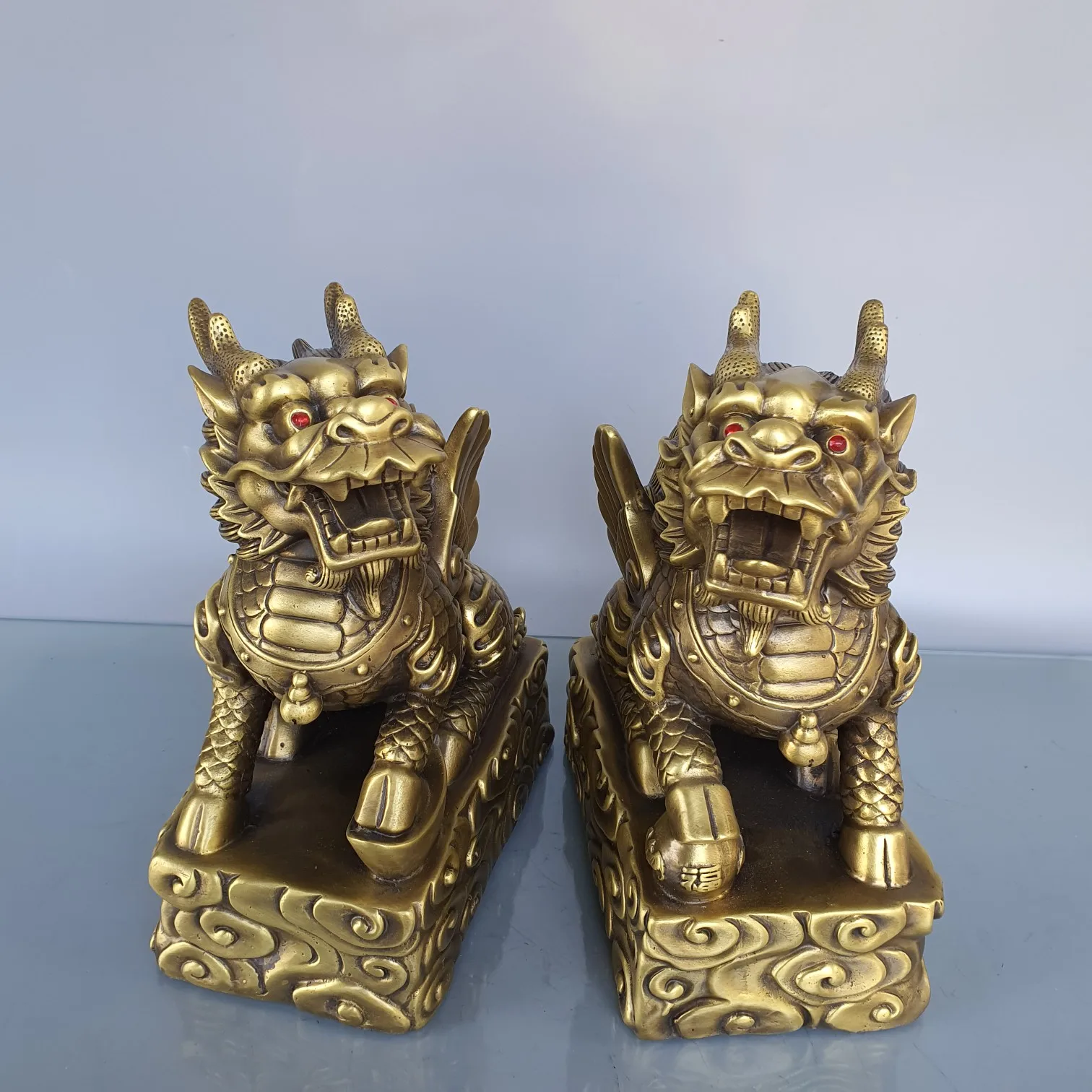 Коллекция тибетских храмов старые латунные Мифические животные Кирин 11 дюймов