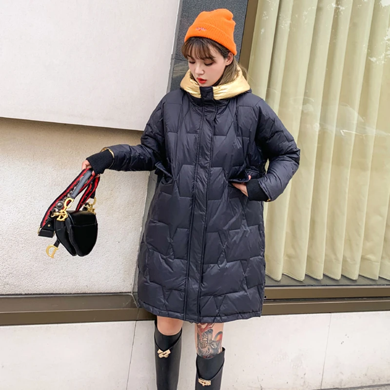 FTLZZ Зимний пуховик 2019 новый женский свободный белый утиный пух Пальто Длинные