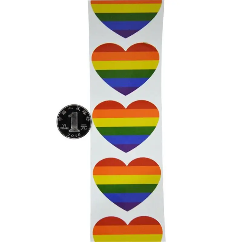 

500 Pieces Gay Pride Rainbow Stickers on a Roll, Support Causes, Heart Shaped (Heart)