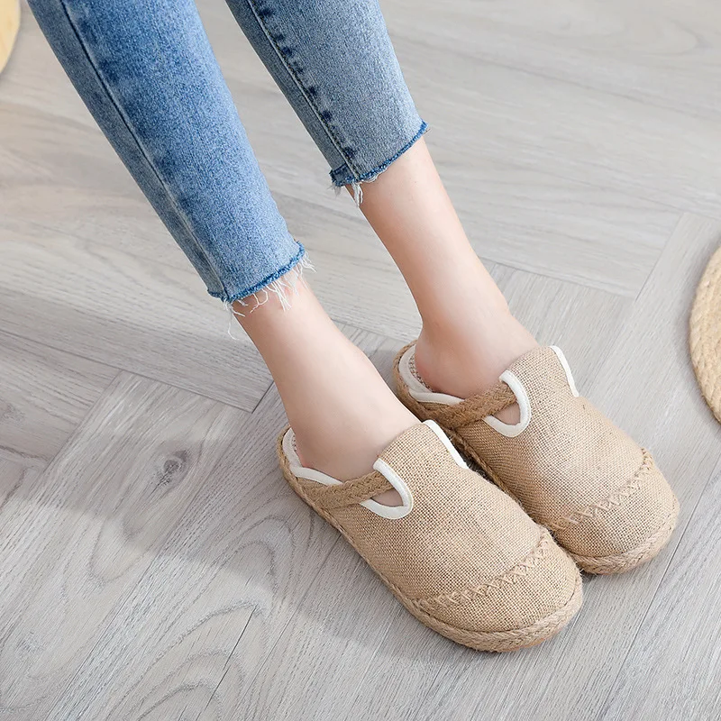 Spring Autumn Women Shoes Flax Slippers Flat Breathable Casual Ladies Linen Slippers Retro National Style Female Slippers