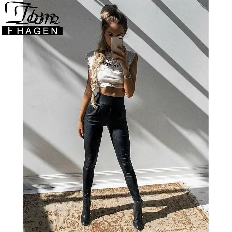 Осенне-зимние модные сексуальные черные брюки-Капри из искусственной кожи на