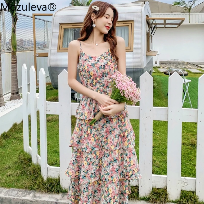 Женское длинное шифоновое платье Mozuleva летнее без рукавов с цветочным принтом и