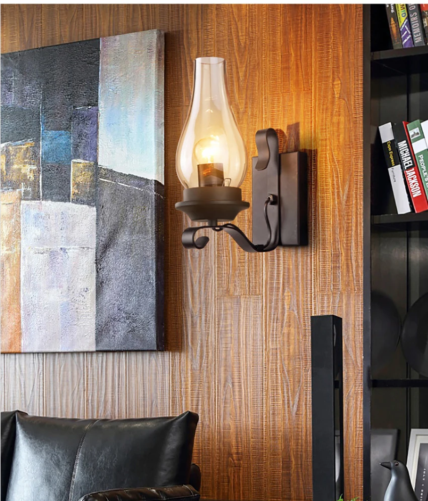 

Industrial Farmhouse Wall Light Sconce Kerosene Style Wall Lamp, Clear Glass Lampshade, for Bedroom Bedside Corridor Bar