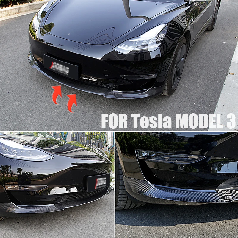 Separador de parachoques delantero para coche, pieza de fibra de carbono para exterior/Negro, spoiler delantero, modelo Tesla 3, 2017-2021, piezas modificadas