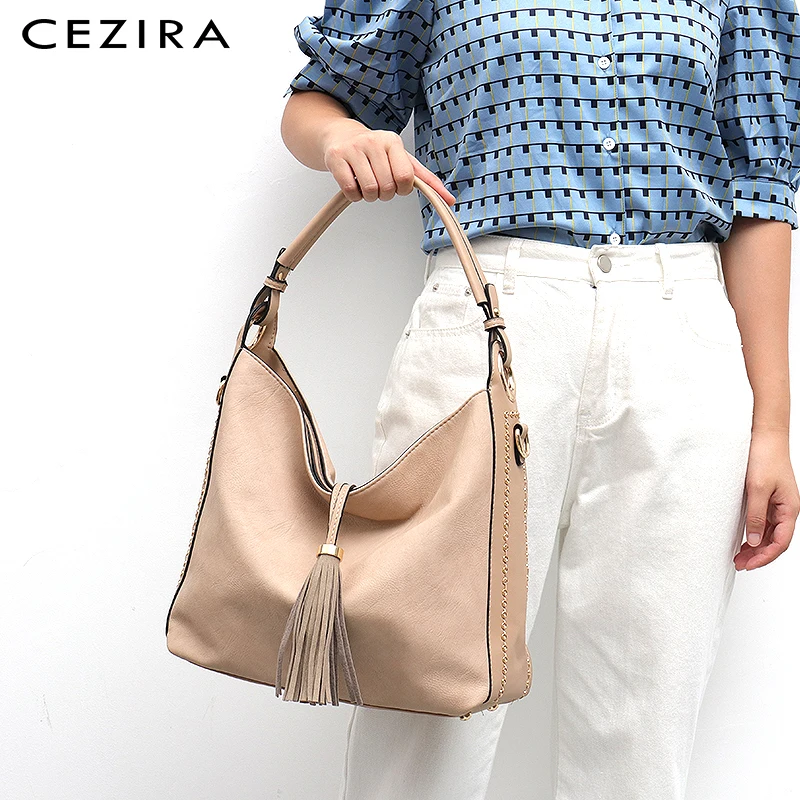 CEZIRA, сумки-Хобо с кисточками, повседневные, повседневные, для женщин, для работы, сумка из искусственной кожи, на одно плечо, сумки для девушек, высокое качество, для женщин