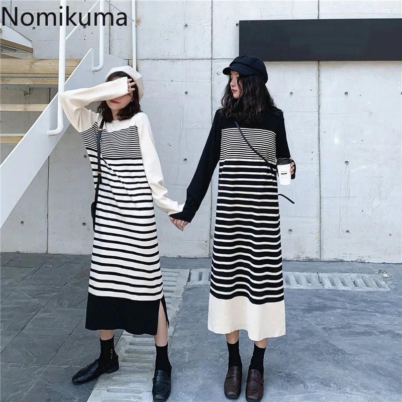 Платье Nomikuma в белую и черную полоску контрастных цветов женские трикотажные