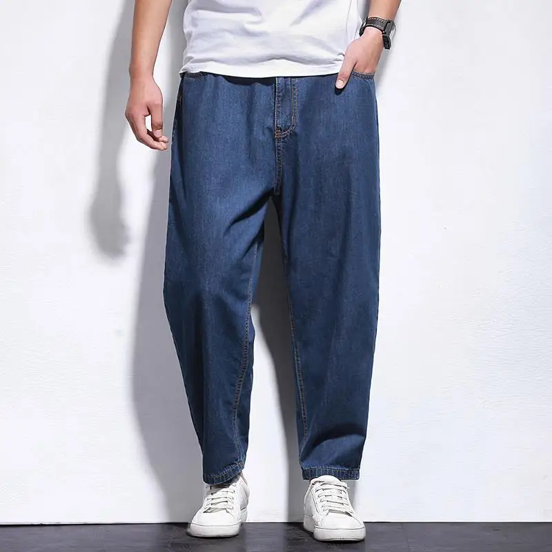 

Men's fat men's oversized jeans Capris loose size plus fat thick leg straight tube casual large crotch Harem Pants
