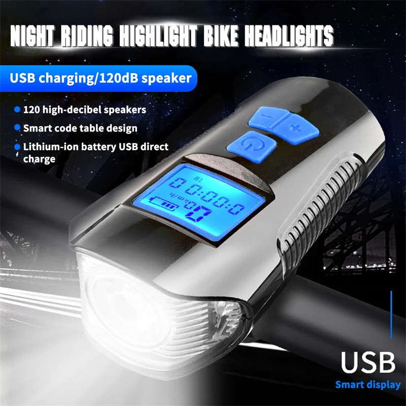 

Водонепроницаемый велосипедный фонарь с зарядкой от USB, передняя фара с ЖК-дисплеем, спидометр, велосипесветильник головной свет, звуковой ...