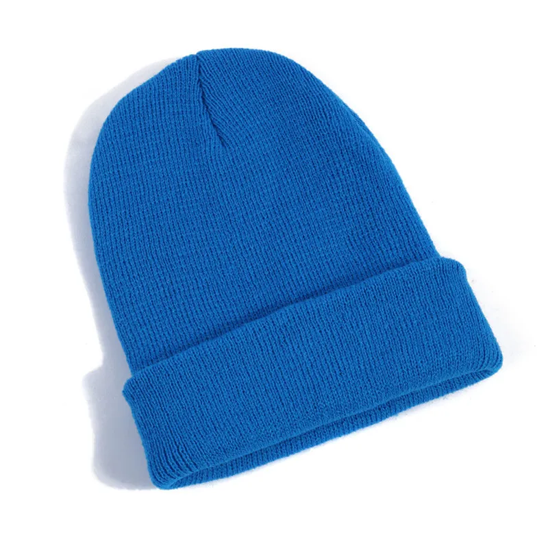 Dark blue Милые зимние шапки бини вязанные одноцветные модные шапки осень зима унисекс теплая шапка s Дамская Повседневная Хип-хоп шапка с вышивкой - Цвет: Dark blue
