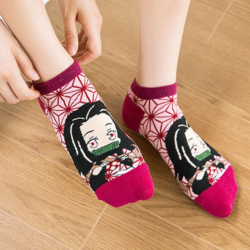 

2021 New 5 Pairs/set Of Parent-child Japanese Anime Ghost Slayer Socks Spring And Summer Trend Short Boat Socks Cute Socks