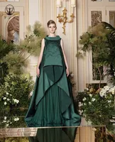 Fashion Vestidos De Fiesta O Neck Dark Green Beaded Stones Pleated A Line Chiffon Evening Dresses