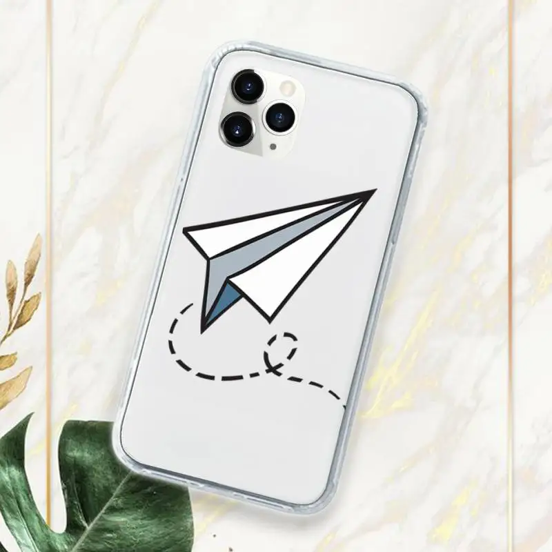 

paper airplane Childhood flying cute Phone Case Transparent for iPhone 11 12 mini pro XS MAX 7 8 6 6S Plus X 5S SE 2020 XR