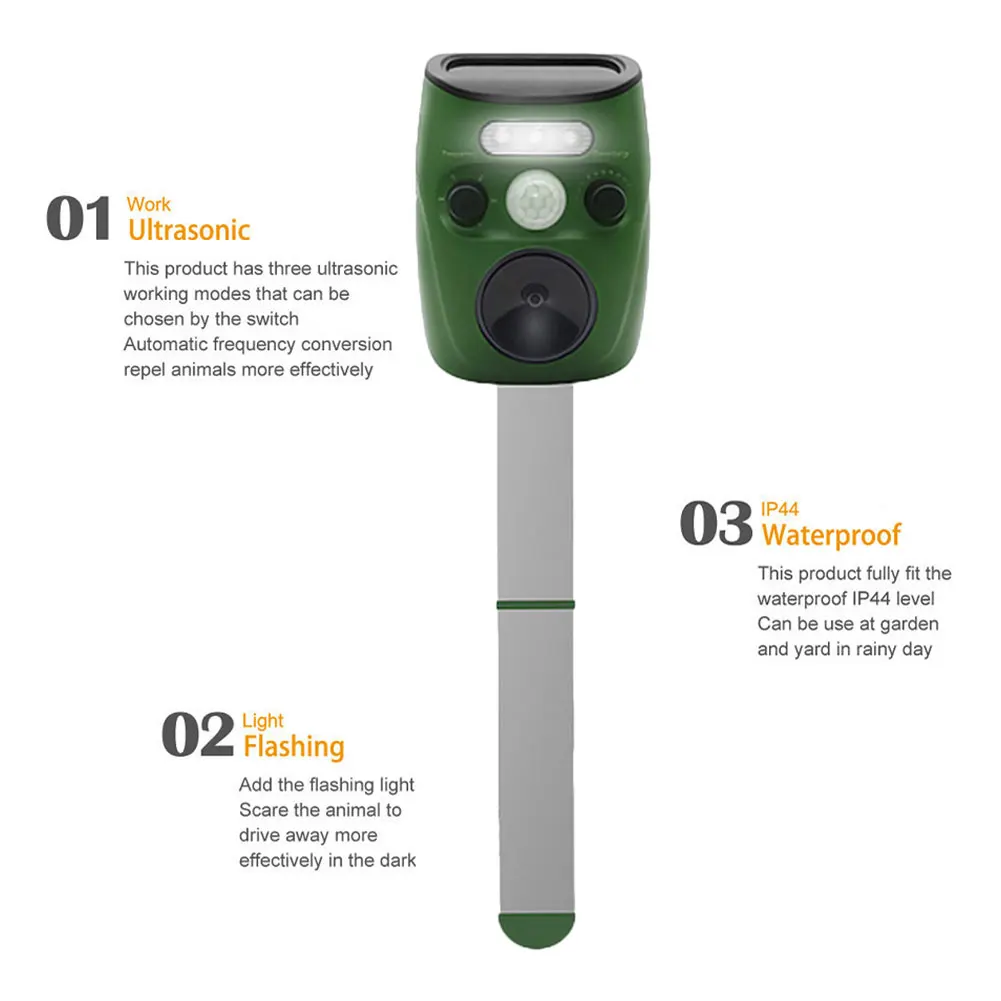 Отпугиватель животных Солнечный ультразвуковой светодиодный вспышка котов