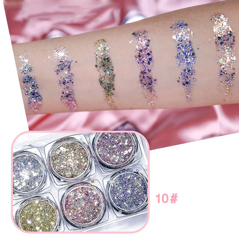 6 цветов/набор блестящие тени для век пудра гель блестки жемчужная мигающие