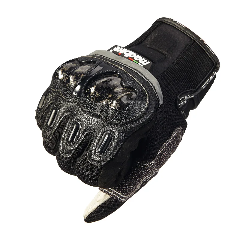 Motorcycle Gloves Leather Touch Screen Breathable Carbon Fiber Protective Gloves Guantes Moto Motocross Racing Gants Glove - Цвет: Черный