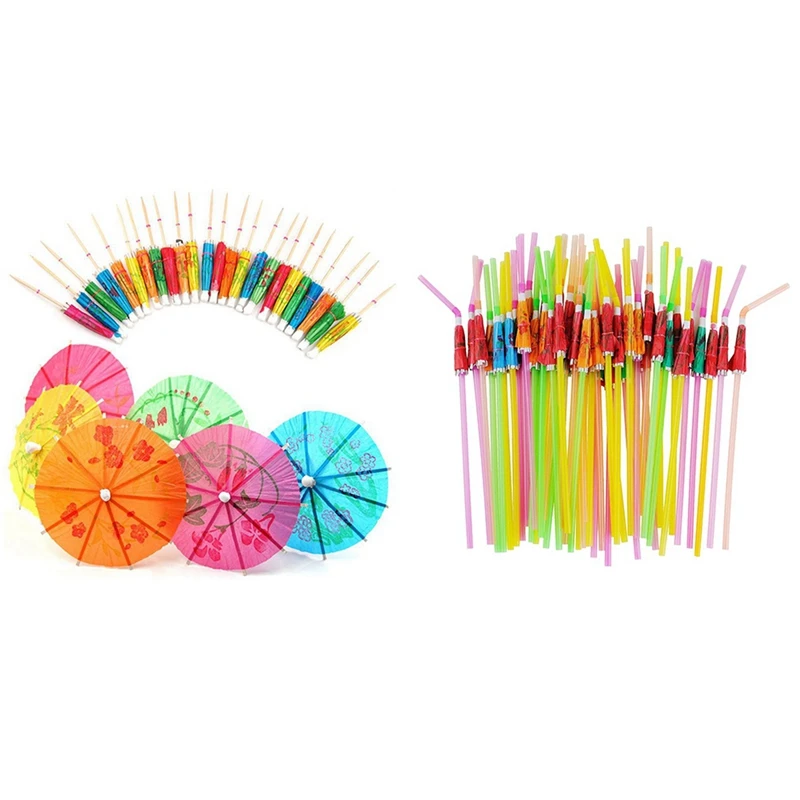

50XPaper Cocktail Parasols Umbrellas Party Wedding Supplies with 50 Umbrella Parasol Drinking Straws