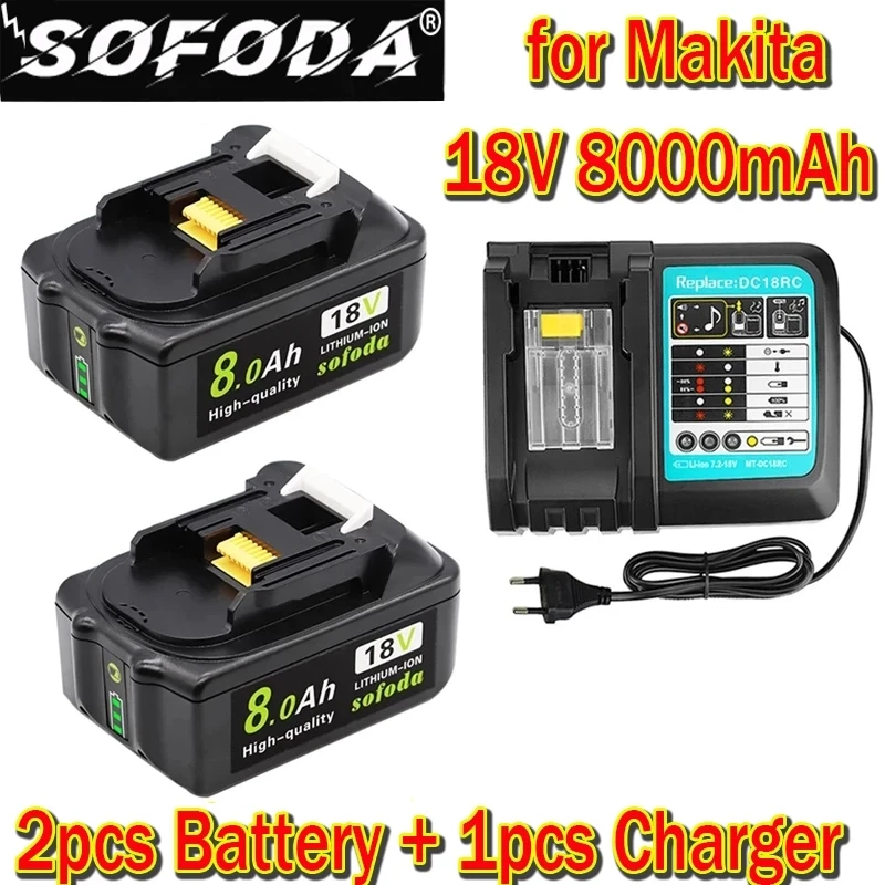 Оригинальный аккумулятор Li-Ion 18V 8Ач для замены на MAKITA BL1880 BL1860 BL1830 + зарядное устройство 3А.