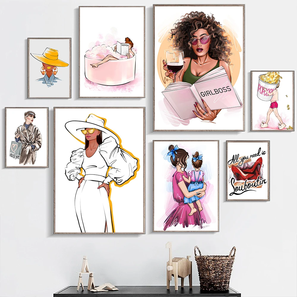 

Modern Abstract Beauty Women Girl Bath Book Wine Wall Art Canvas Painting Fashion Nordic Poster Wall Pictures For Living Room