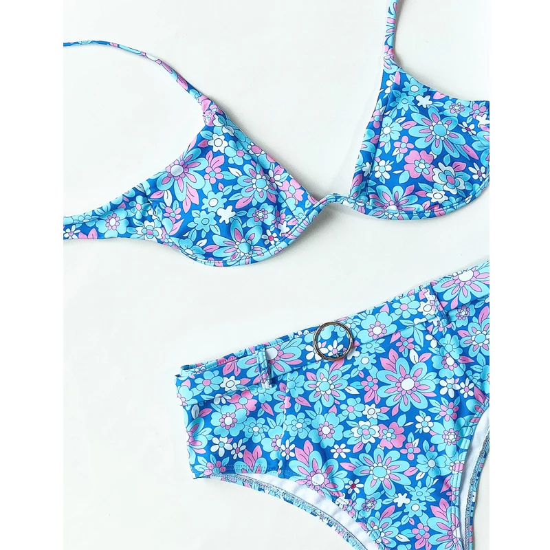 Купальный костюм MYTENG женский с цветочным принтом бикини высокой талией
