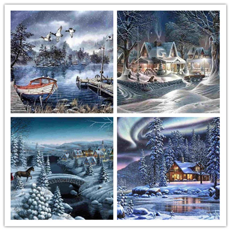 Полный дрель Алмазная картина Зима Алмазный Пейзаж Вышивка крестиком пейзаж 5D